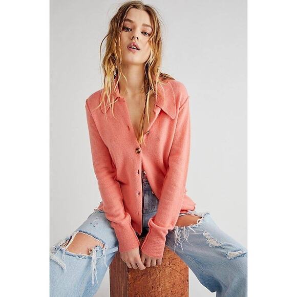 New Free People Paloma Cashmere Cardi  SWEATER $158  X-SMALL Pink Cardigan - Picture 1 of 9